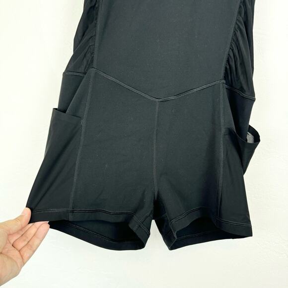 Athleta Mesh Me Up Athletic Athleisure Halter Onsie Shorts Bodysuit Black Size S - Picture 5 of 14